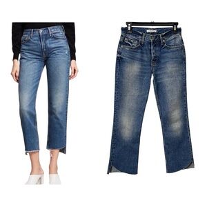 GRLFRND Tatum Straight Leg Crop Jeans Curved Frayed Hem in Turn Blue Size 25
